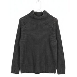 Lord and Taylor womens medium mockneck cable sweater gray wool ribbed